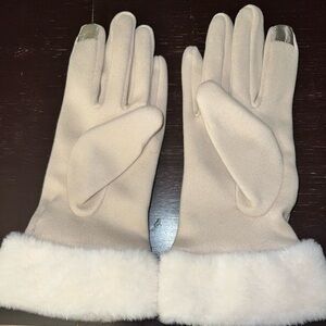 Touchscreen Cream Gloves, waterproof, soft, warm, thermal lined w/ Faux Fur Trim
